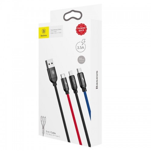 "Baseus 3in1" USB kabelis-C / Lightning / Micro 3,5A 0,3 m