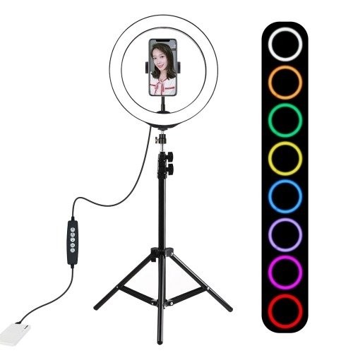 Puluz 1,1 m trikojo laikiklis + 26 cm RGBW LED žiedas Vlogging