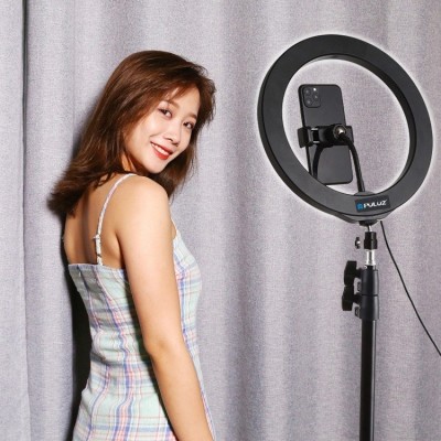 Puluz 1,1 m trikojo laikiklis + 26 cm RGBW LED žiedas Vlogging