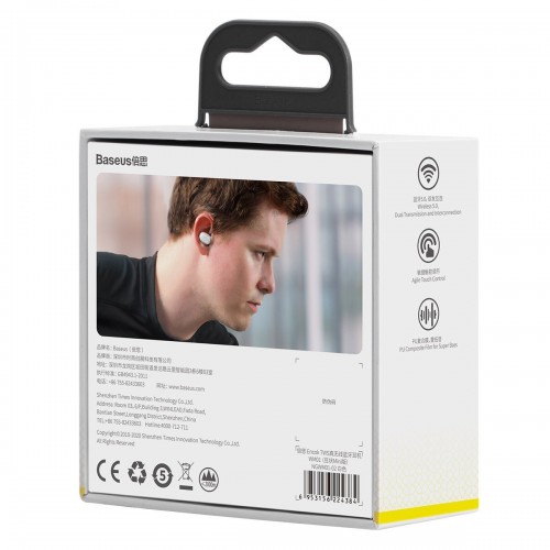 Belaidės ausinės "Baseus Encok WM01", "Bluetooth 5.0" (baltos Belaidės ausinės "Baseus Encok WM01", "Bluetooth 5.0" (baltos