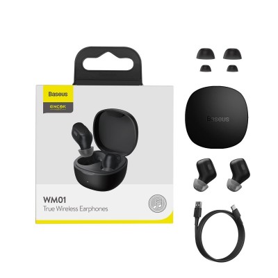 Belaidės ausinės "Baseus Encok WM01", "Bluetooth 5.0" (juodos