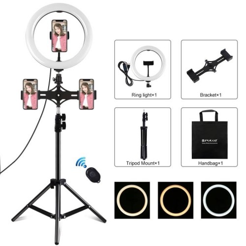 Puluz 1,1 m trikojo laikiklis su 26 cm LED žiedu Vlogging