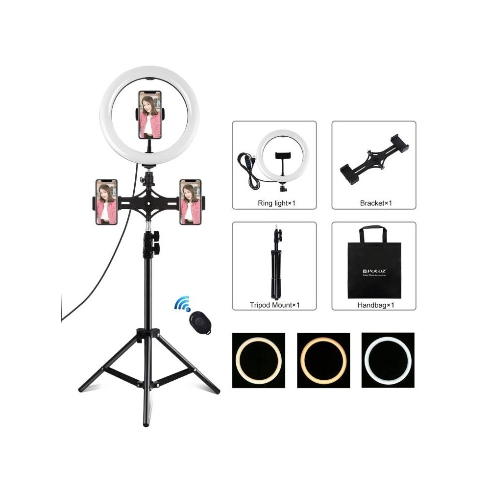 Puluz 1,1 m trikojo laikiklis su 26 cm LED žiedu Vlogging