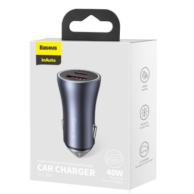 "Baseus Golden Contactor Pro" automobilinis įkroviklis, USB +