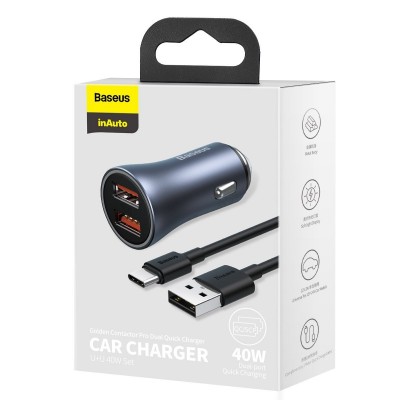 "Baseus Golden Contactor Pro" automobilinis įkroviklis, 2x USB