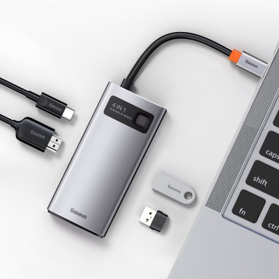 Centratorius 4in1 Baseus Metal Gleam Series, USB-C į USB 3.0 +