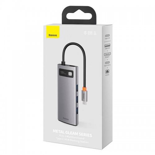 Centratorius 6in1 Baseus Metal Gleam Series, USB-C į 3x USB 3.0