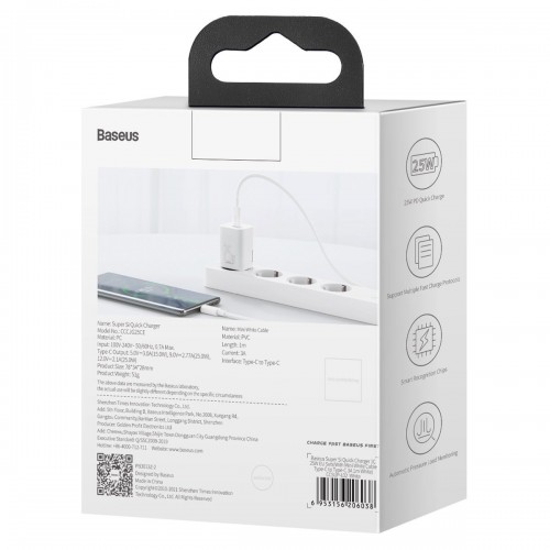"Baseus Super Si" greitasis įkroviklis 1C 25W su USB-C laidas