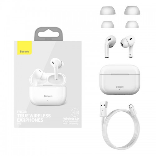 Belaidės ausinės "Baseus Encok W3", "Bluetooth 5.0" (baltos