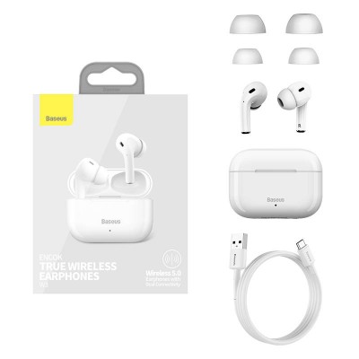 Belaidės ausinės "Baseus Encok W3", "Bluetooth 5.0" (baltos