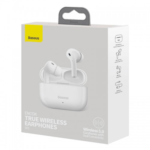 Belaidės ausinės "Baseus Encok W3", "Bluetooth 5.0" (baltos