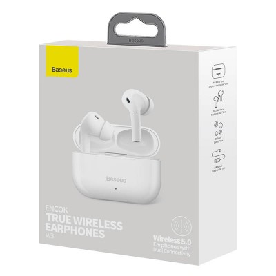 Belaidės ausinės "Baseus Encok W3", "Bluetooth 5.0" (baltos