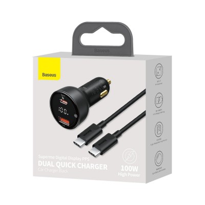 "Baseus Superme" automobilinis įkroviklis, USB, USB-C, 100 W +