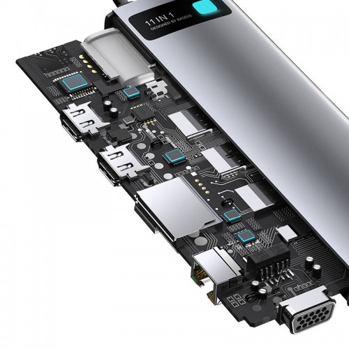 Centratorius 11in1 Baseus Metal Gleam Series, USB-C į 3x USB