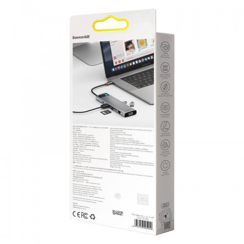 Centratorius 11in1 Baseus Metal Gleam Series, USB-C į 3x USB