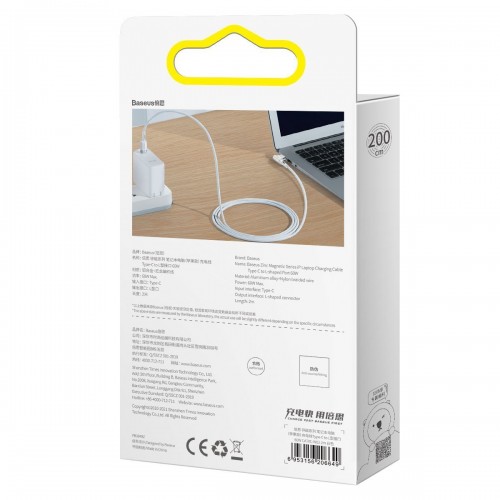 "Baseus" cinko magnetinis kabelis, USB-C, 60 W, 2 m, kampinis