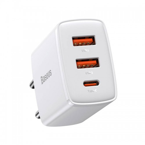 Baseus kompaktiškas greitasis įkroviklis, 2xUSB, USB-C, PD, 3A
