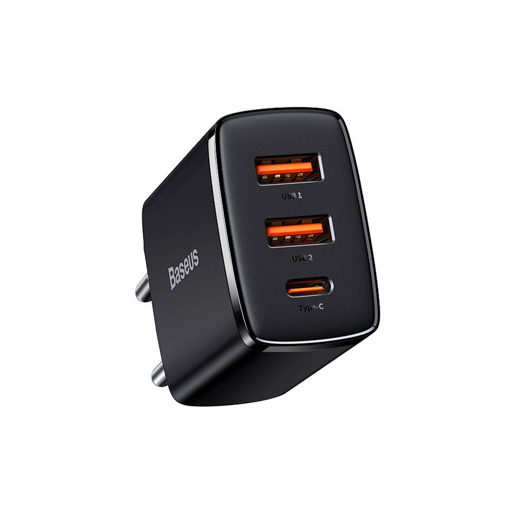 Baseus kompaktiškas greitasis įkroviklis, 2xUSB, USB-C, PD, 3A