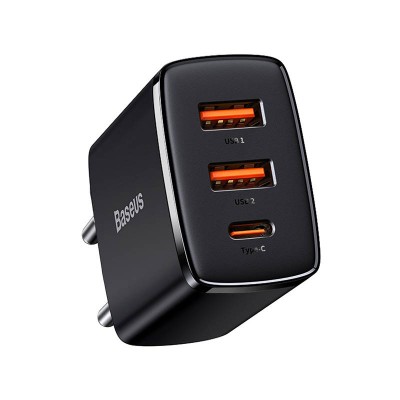 Baseus kompaktiškas greitasis įkroviklis, 2xUSB, USB-C, PD, 3A