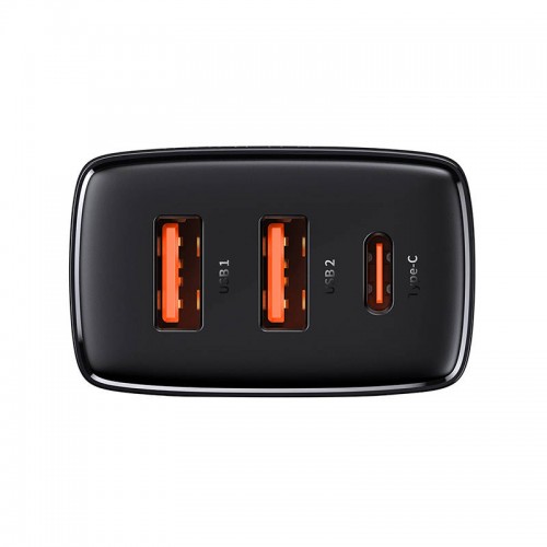 Baseus kompaktiškas greitasis įkroviklis, 2xUSB, USB-C, PD, 3A