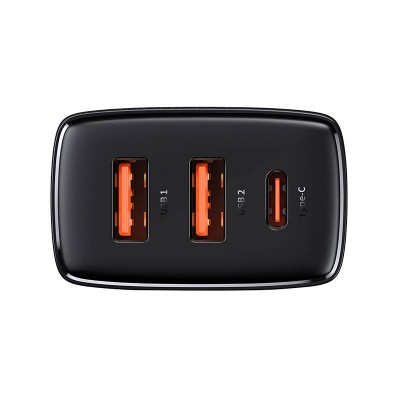 Baseus kompaktiškas greitasis įkroviklis, 2xUSB, USB-C, PD, 3A