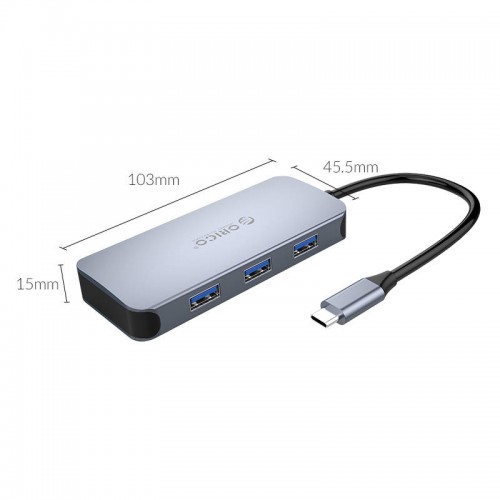 Orico 6-IN-1 adapterio šakotuvas, HDMI 4K + 3x USB 3.0 + RJ45+