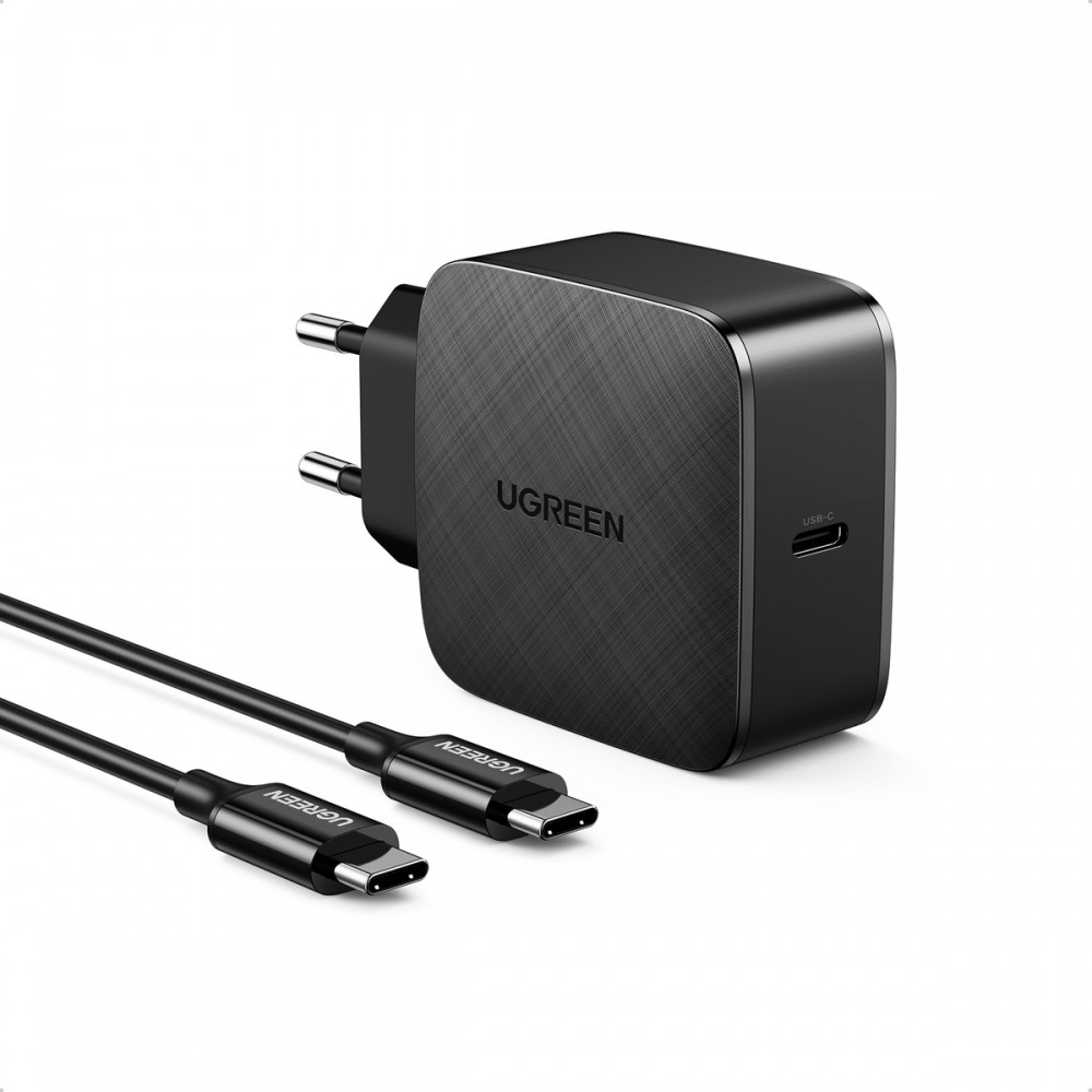 Sieninis įkroviklis UGREEN CD217, 65W, USB-C (juodas) + USB-C į