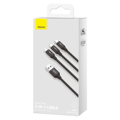 USB laidas 3in1 Baseus Rapid Series, USB į micro USB / USB-C /