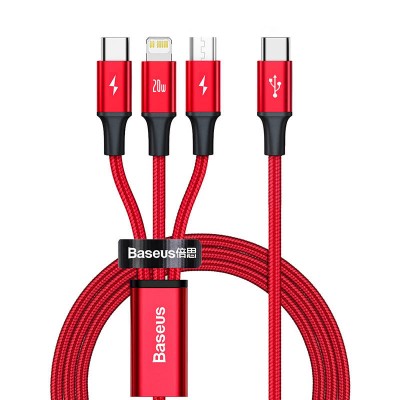 "Baseus Rapid Series 3-IN-1 kabelis USB-C M+L+T 20W 1,5 m