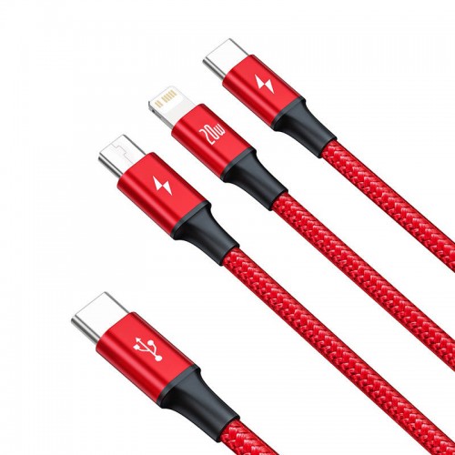 "Baseus Rapid Series 3-IN-1 kabelis USB-C M+L+T 20W 1,5 m