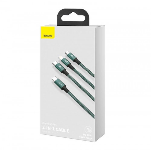 "Baseus Rapid Series 3-IN-1 kabelis USB-C M+L+T 20W 1,5 m "Baseus Rapid Series 3-IN-1 kabelis USB-C M+L+T 20W 1,5 m