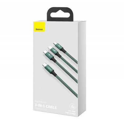 "Baseus Rapid Series 3-IN-1 kabelis USB-C M+L+T 20W 1,5 m