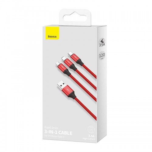"Baseus Rapid Series 3-IN-1 kabelis USB-C M+L+T 1,2 m (