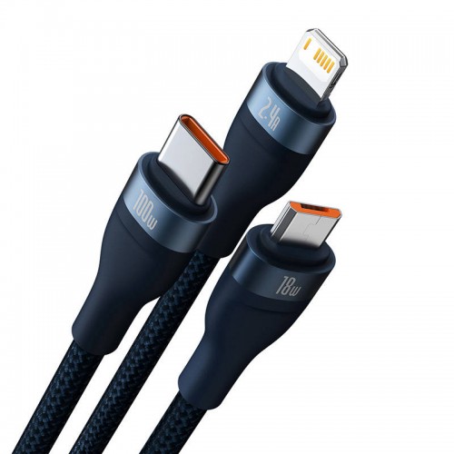 3in1 USB kabelis Baseus Flash Series, USB-C + micro USB +