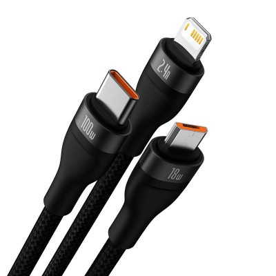3in1 USB kabelis Baseus Flash Series, USB-C + micro USB +