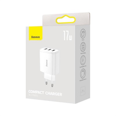 "Baseus" kompaktiškas greitasis įkroviklis, 3x USB, 17 W