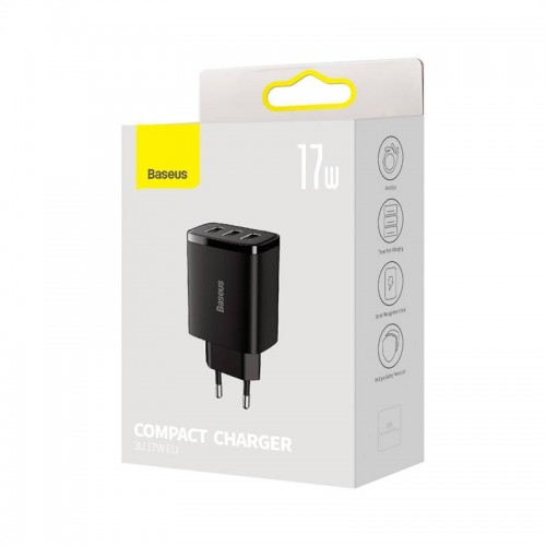 "Baseus" kompaktiškas greitasis įkroviklis, 3x USB, 17 W