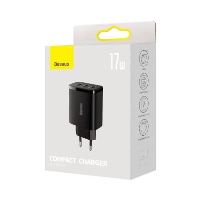 "Baseus" kompaktiškas greitasis įkroviklis, 3x USB, 17 W