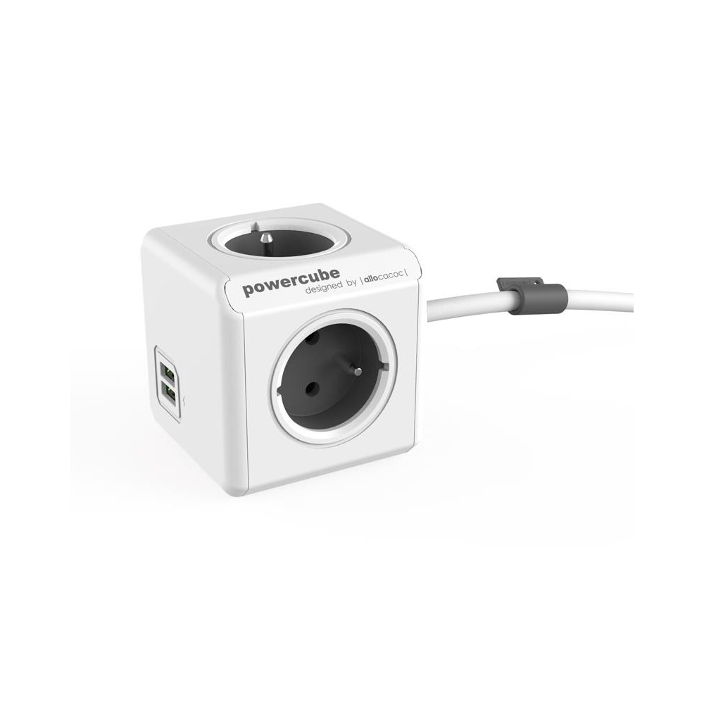 POWERCUBE pratęstas USB pilkos spalvos 3 m-POWERCUBE lizdai