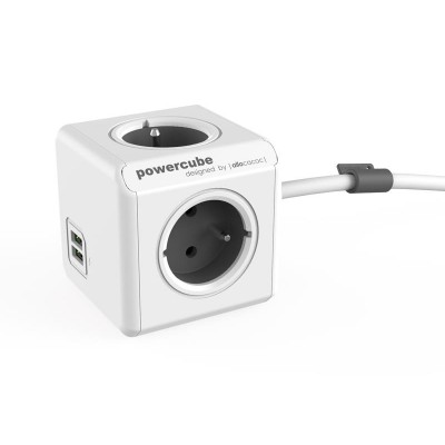 POWERCUBE pratęstas USB pilkos spalvos 3 m-POWERCUBE lizdai