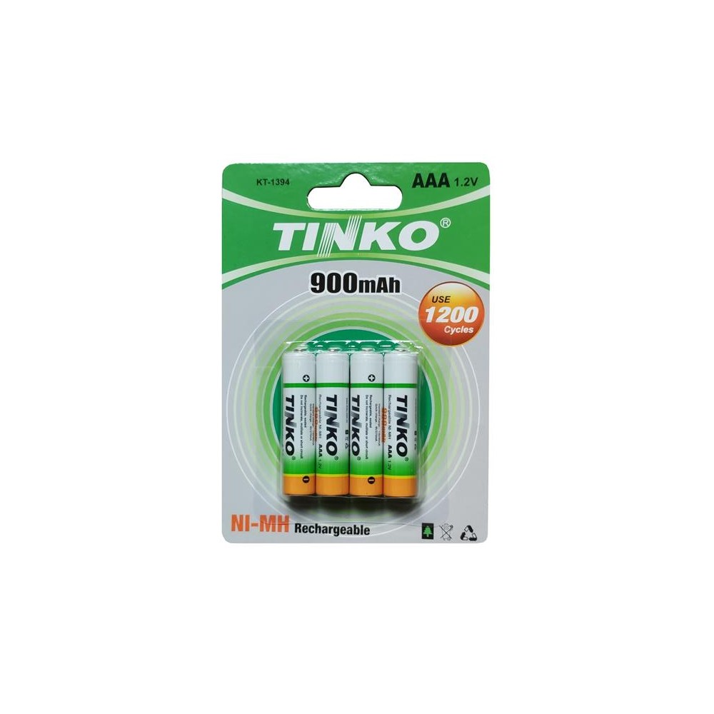 AAA (R03) įkraunama 1,2 V/900 mAh baterija TINKO NiMH 4 AAA (R03) įkraunama 1,2 V/900 mAh baterija TINKO NiMH 4