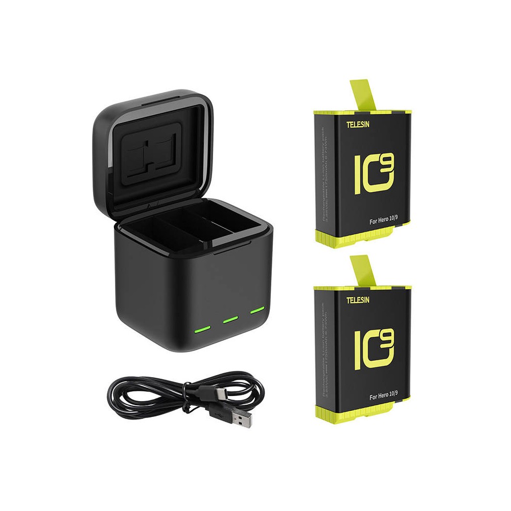 Telesin 3-"GoPro Hero 9" / "Hero 10" įkroviklio dėžutė + 2