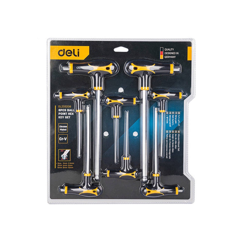 Deli Tools EDL233208 T-tipo rutuliniai šešiakampiai raktai, 8
