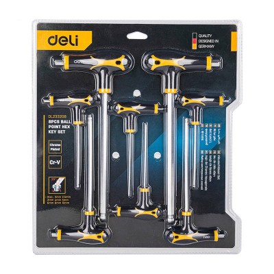 Deli Tools EDL233208 T-tipo rutuliniai šešiakampiai raktai, 8