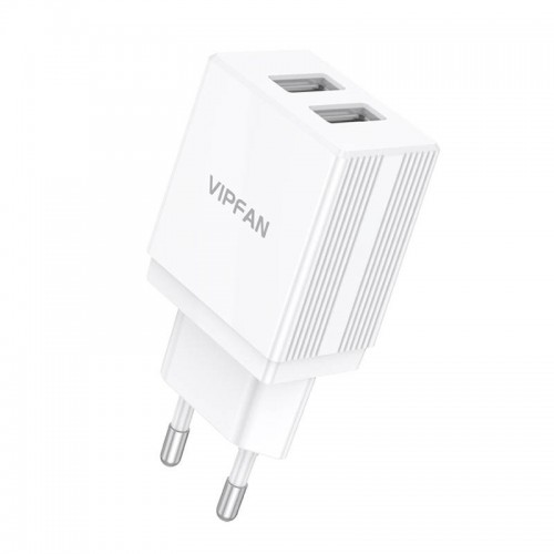 Vipfan E02 sieninis įkroviklis, 2x USB, 2,1 A (baltas)-USB