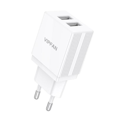 Vipfan E02 sieninis įkroviklis, 2x USB, 2,1 A (baltas)-USB