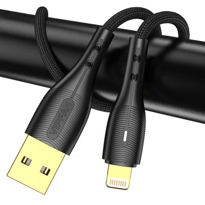USB ir "Lightning" kabelis Vipfan Nano Gold X07, 3A, 1,2 m