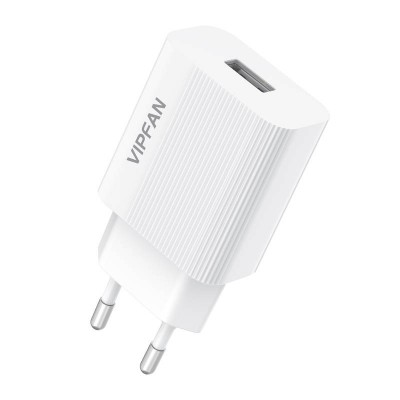 Vipfan E01 tinklo įkroviklis, 1x USB, 2,4A + USB-C laidas