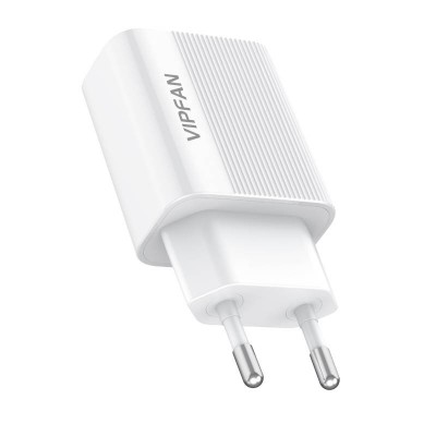 Vipfan E01 tinklo įkroviklis, 1x USB, 2,4A + USB-C laidas