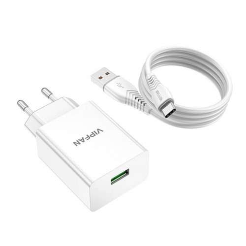 Vipfan E03 sieninis įkroviklis, 1x USB, 18 W, QC 3.0 + USB-C